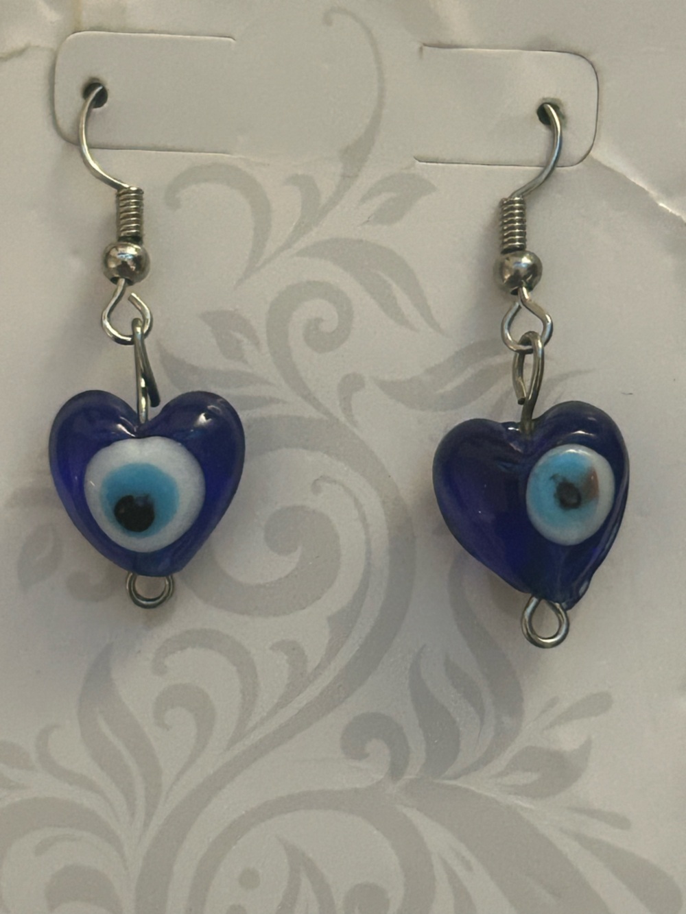 Heart Evil Eye Dangle Earrings in Deep Blue